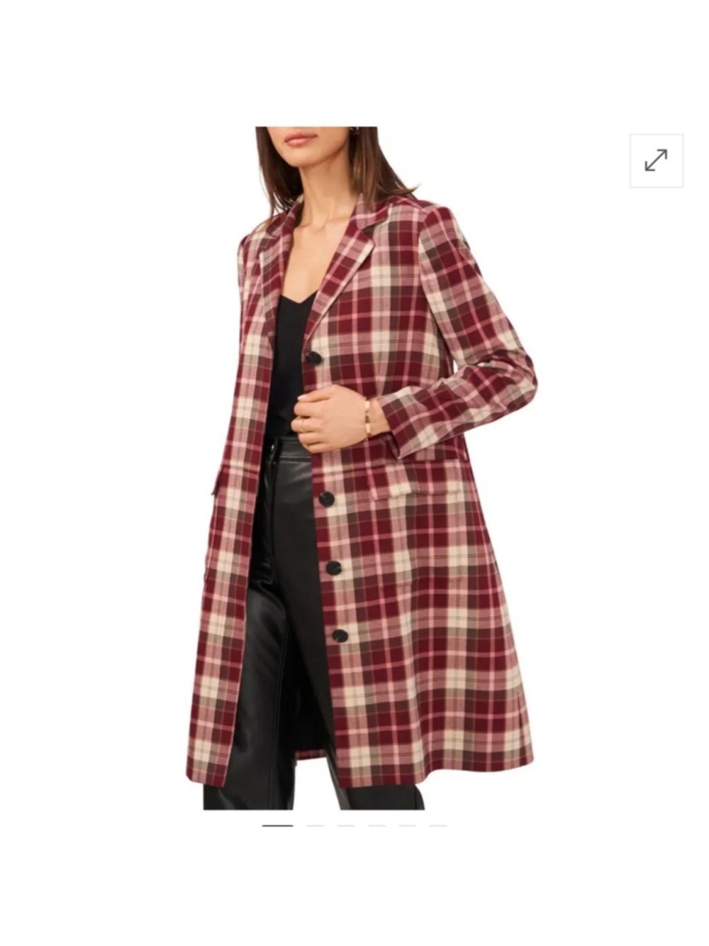 1. State Plaid Trench Coat in Burgundy and Cream